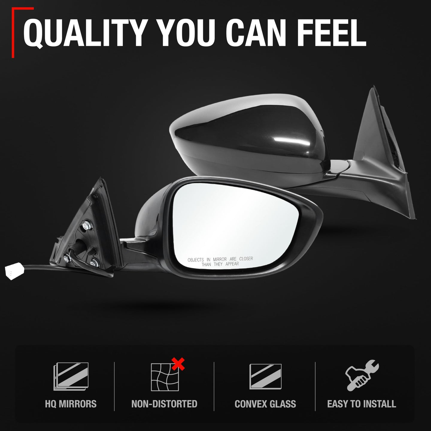 2018-2022 Honda Accord Passenger Side Mirror Replacement Powered Manual Fold Convex Glass Smooth Black - Passenger Side Mirror