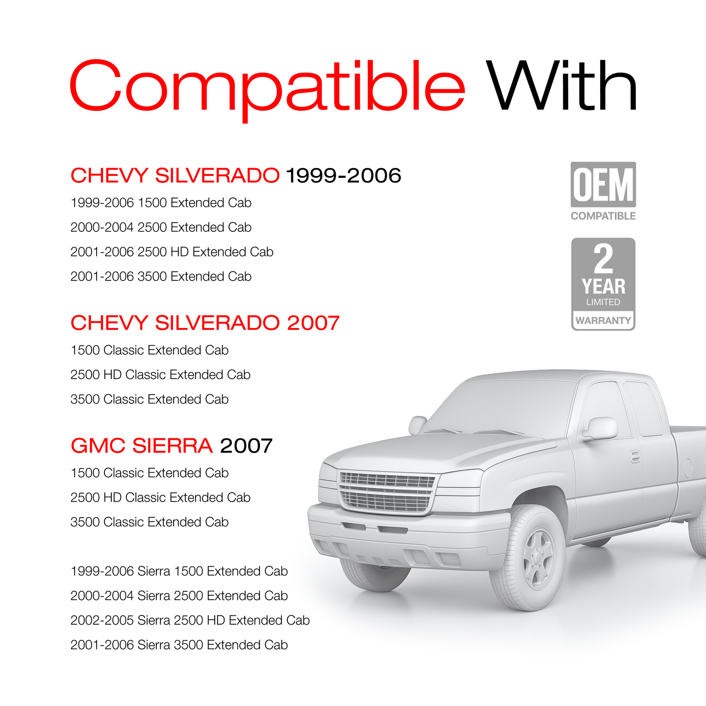 1999-2007 Chevrolet Silverado 1500 2500 3500 GMC Sierra 1500 2500 3500 Extended Cab Rear Passenger Door Handle - Right Side Ext Cab Handle (Plastic)