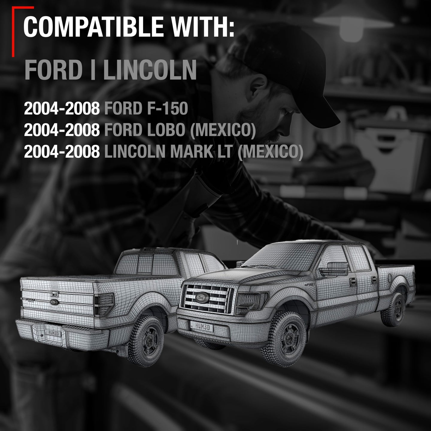 2004-2008 Ford F-150 Lobo Lincoln Mark LT Exterior Front Passenger Door Handle, Upgraded Metal - Textured Black with Keyhole - Front Passenger Side Handle