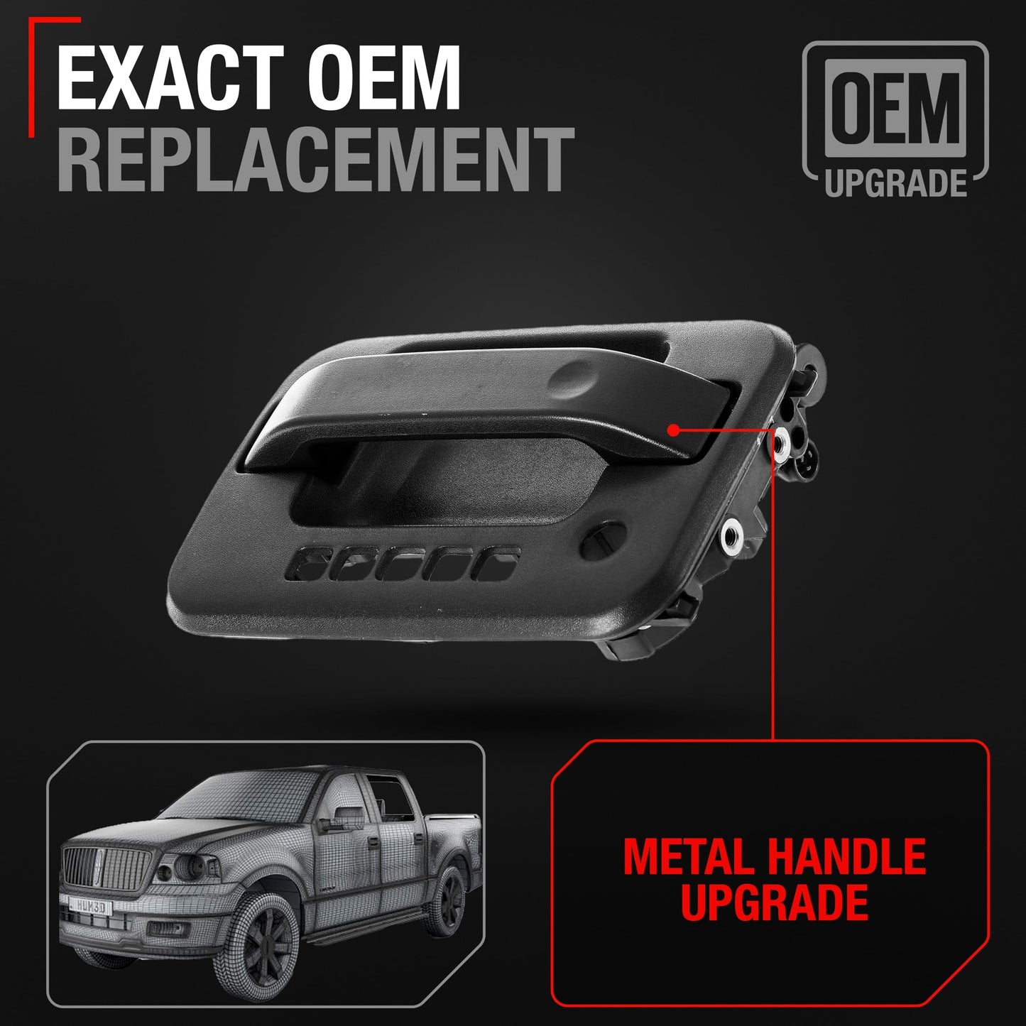 2004-2008 Ford F-150 Lincoln Mark LT Exterior Front Driver Door Handle, Upgraded Metal - Textured Black with Keyhole - Front Driver Side Handle