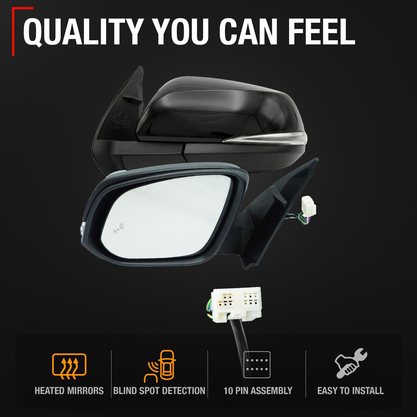 Driver Side Heated Side View Mirror with Integrated Turn Signal - Compatible with 2016-2022 Toyota Tacoma - Power Heated, Turn Signal, Manual Folding - Paintable Smooth Housing - OEM 8794004250-PFM - Driver Side Mirror