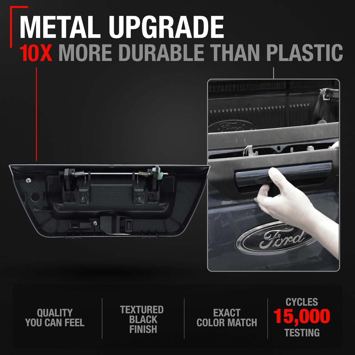 2015-2018 Ford F-150 Tailgate Handle Assembly, Textured Black w/ Camera and LED Hole