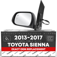 Toyota Sienna Driver Mirror - Heated, Manual Fold, Flat Glass, Smooth Black Exterior - Driver Side Mirror