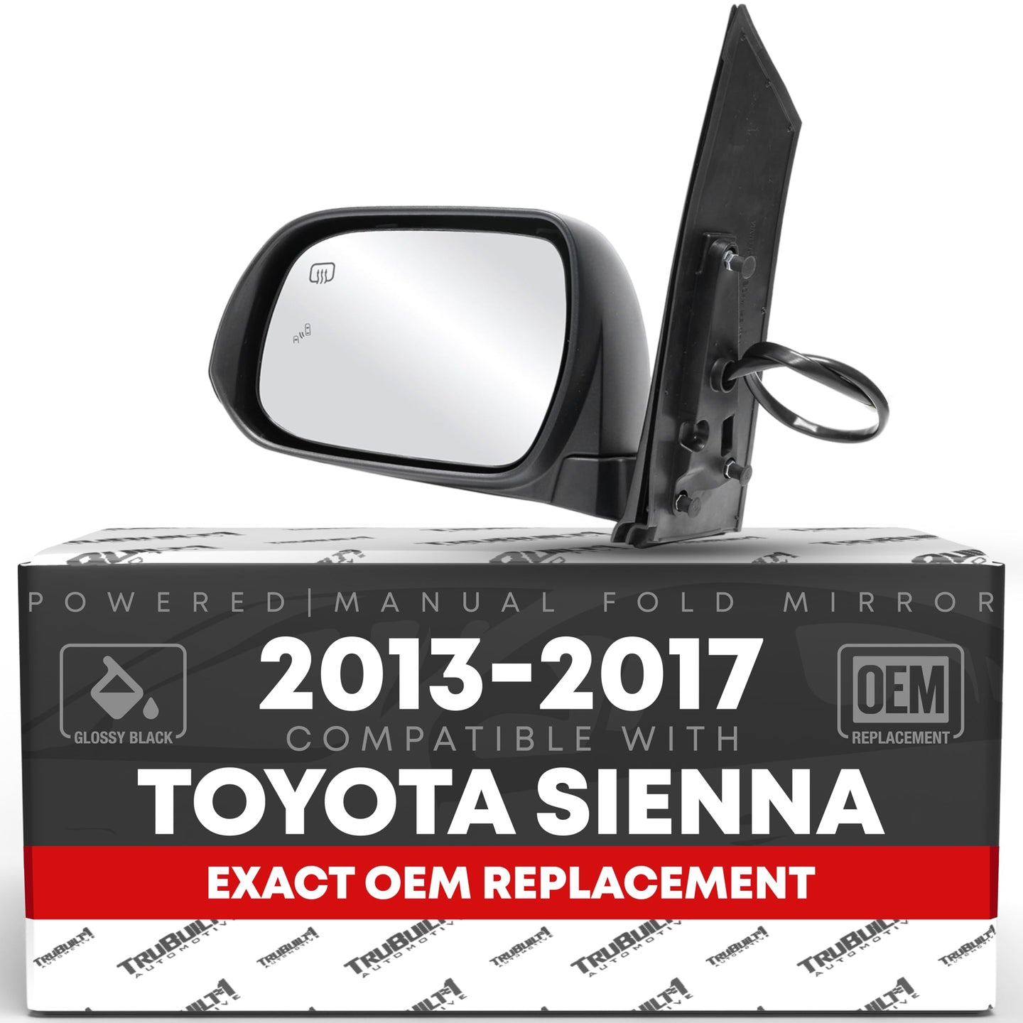 1995-1999 Toyota Tacoma Passenger Side Mirror Replacement - Manual Adjustment, Manual Folding, Convex Glass - Textured Black Cover - Driver Side Mirror