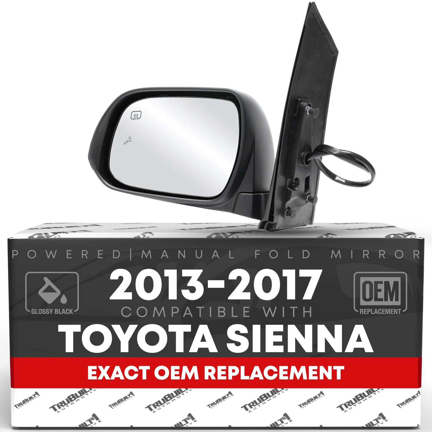 1995-1999 Toyota Tacoma Passenger Side Mirror Replacement - Manual Adjustment, Manual Folding, Convex Glass - Textured Black Cover - Driver Side Mirror