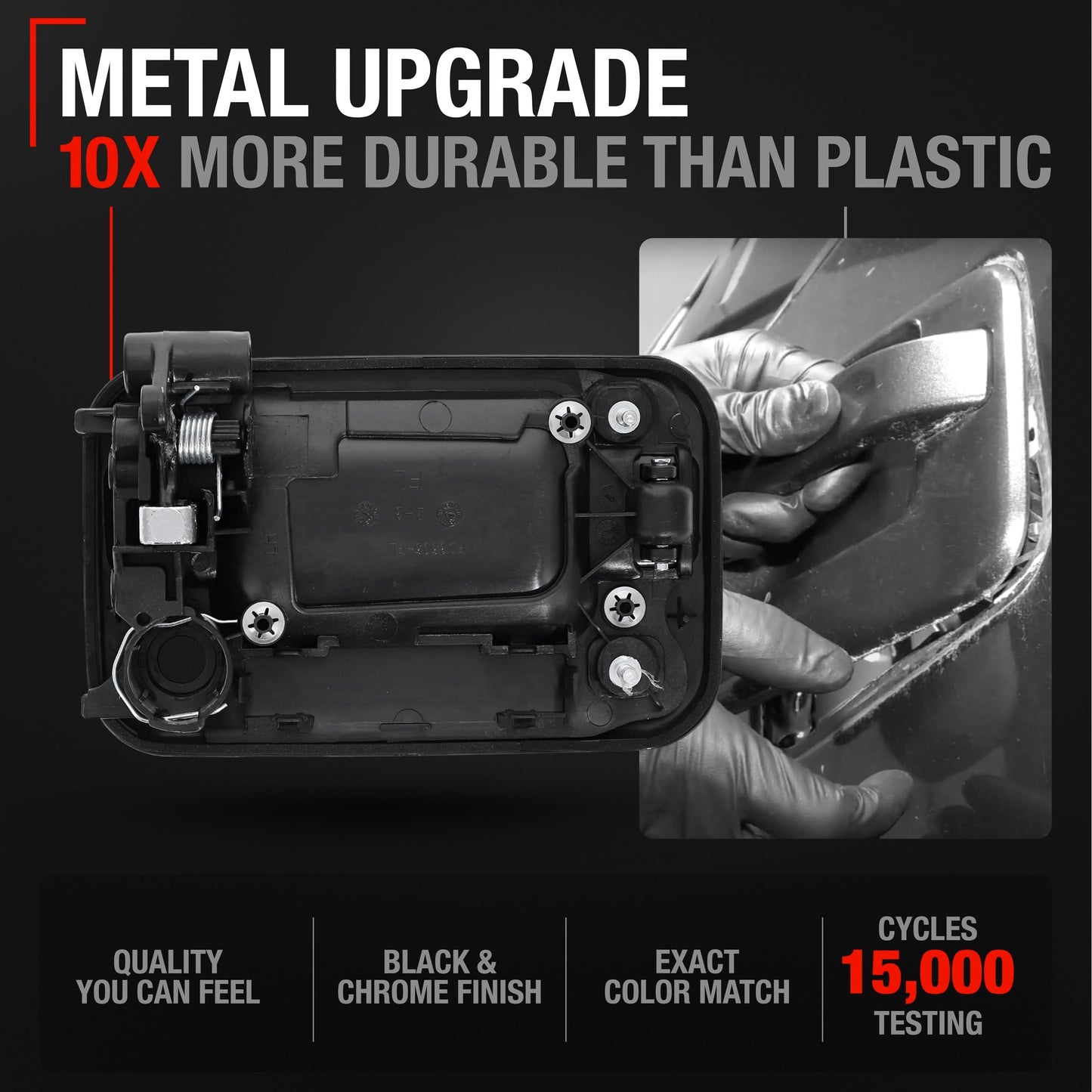 2004-2014 Ford F-150 Lobo Lincoln Mark LT Exterior Front Driver Door Handle, Upgraded Metal - Chrome and Black with Keyhole - Front Driver Handle