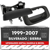 1999-2007 Chevrolet Silverado 1500 2500 3500 GMC Sierra 1500 2500 3500 Tailgate Handle Latch with Improved Bezel Trim and Rod Clips - Upgraded Metal - Metal Handle + Improved Bezel