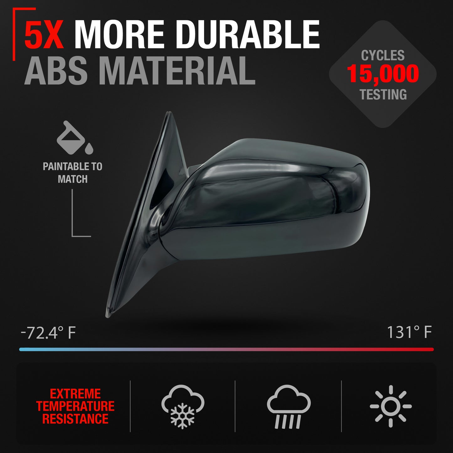 Driver Side Power Adjustable Side View Mirror - Compatible with 2007-2011 Toyota Camry - Power Adjust, Non-Heated, Manual Folding - Paintable Smooth Housing - OEM 8794006924 - Driver Side Mirror