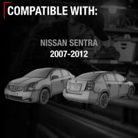 Driver Side Mirror Replacement - Compatible with 2007-2012 Nissan Sentra - Powered Adjustment, Non-Foldable, Flat Glass with English Warning - Black Cover, 8H3P - OEM 96302ET01E, NI1320167 - Driver Side Mirror