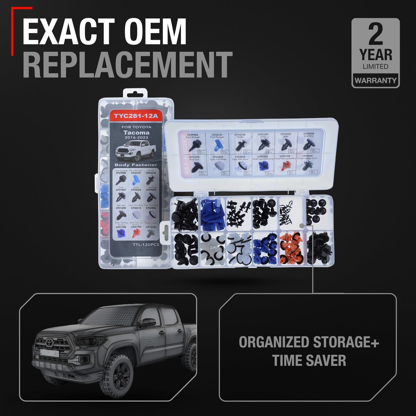 2016-2023 Toyota Tacoma Body Fastener Kit 120 pcs for Bumper Grille Fender Door Trim Wheel Opening
