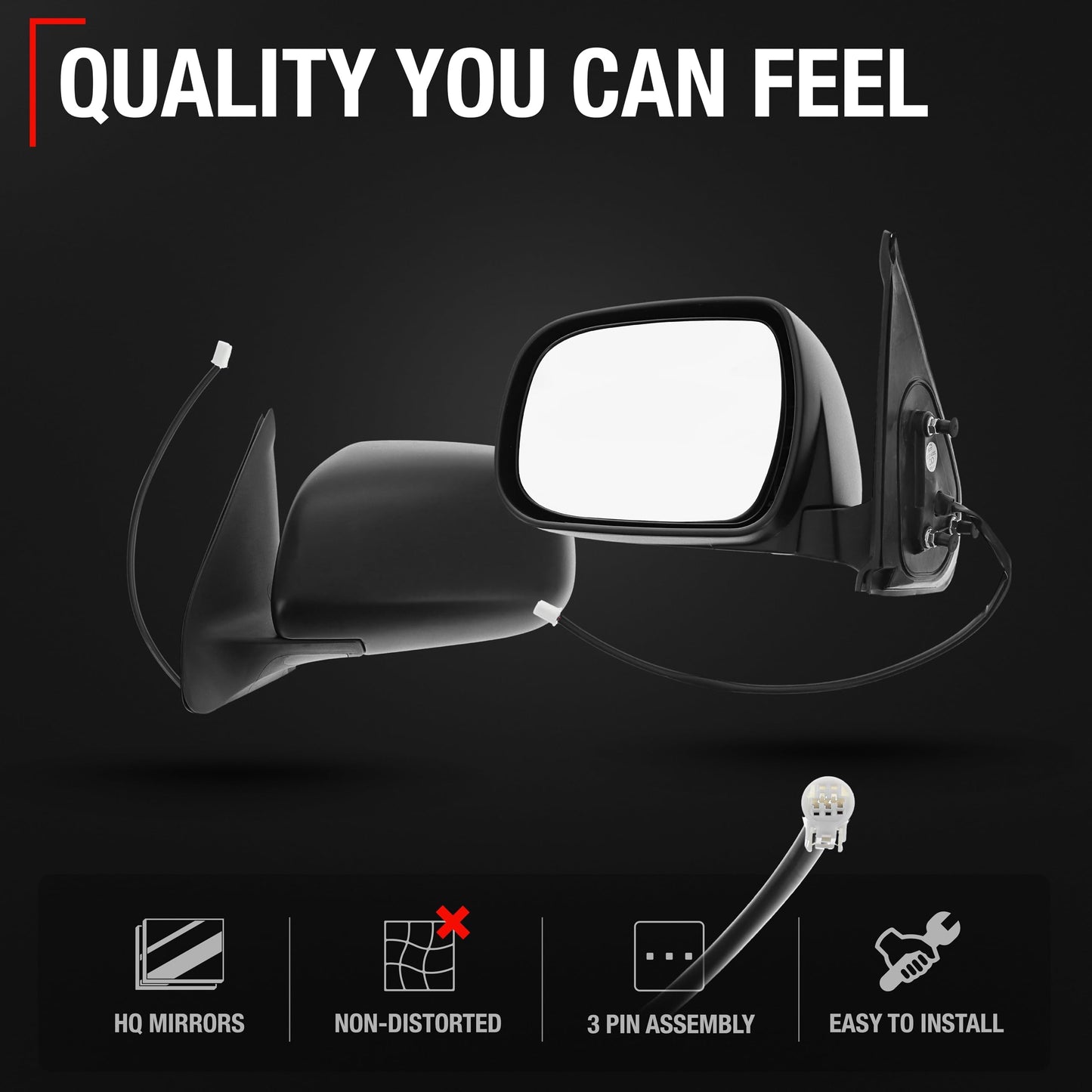 2005-2011 Toyota Tacoma Driver Side Mirror Replacement - Powered Adjustment Manual Folding Flat Glass Textured Black - Driver Side Mirror