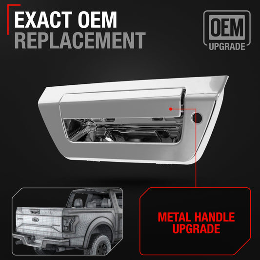 Ford F-150 Tailgate Handle - All Chrome - Upgraded Metal Latch Assembly with Keyhole - 2015-2018