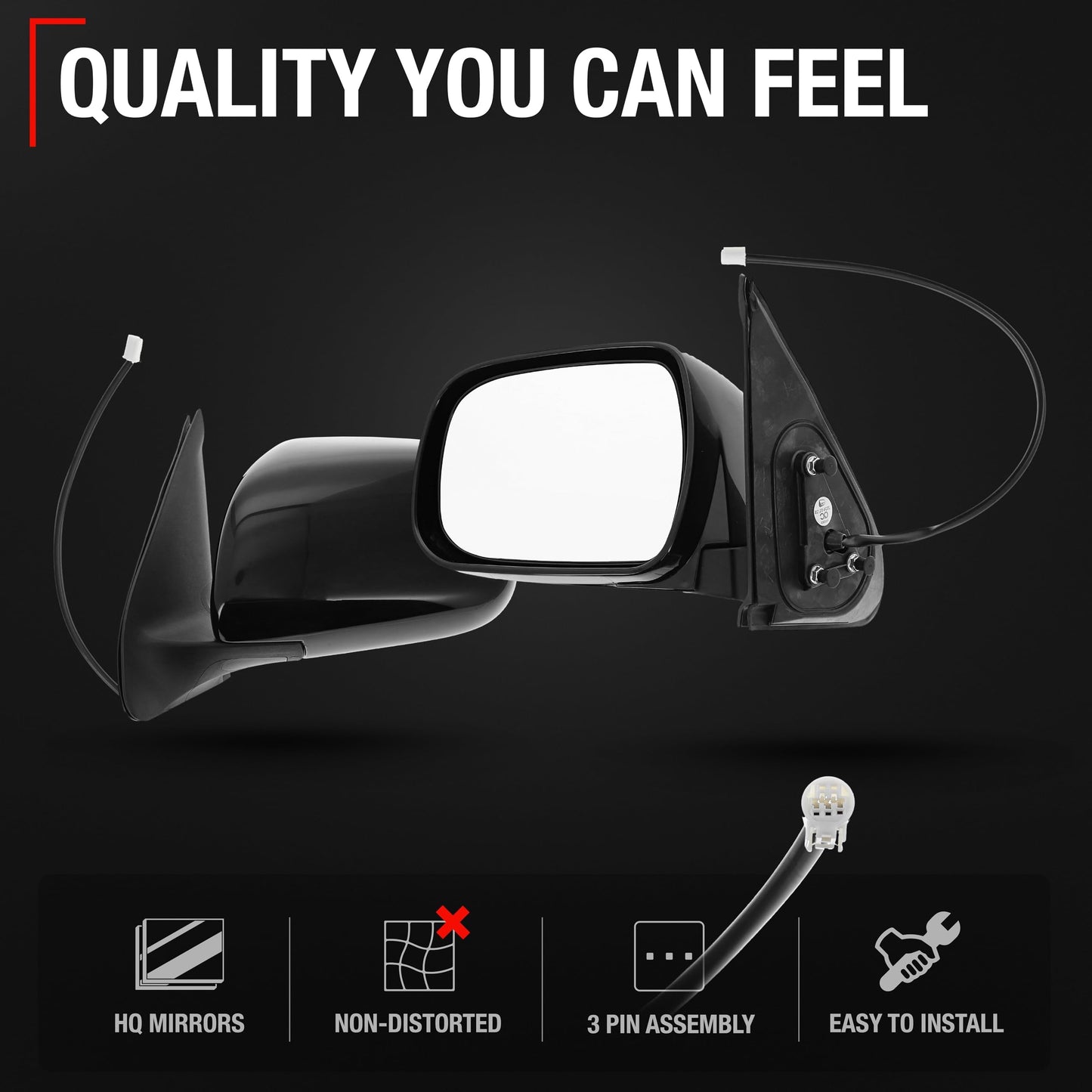 Toyota Tacoma Driver Mirror - Power Adjust, Manual Fold, Flat Glass, Smooth Black Exterior - Driver Side Mirror