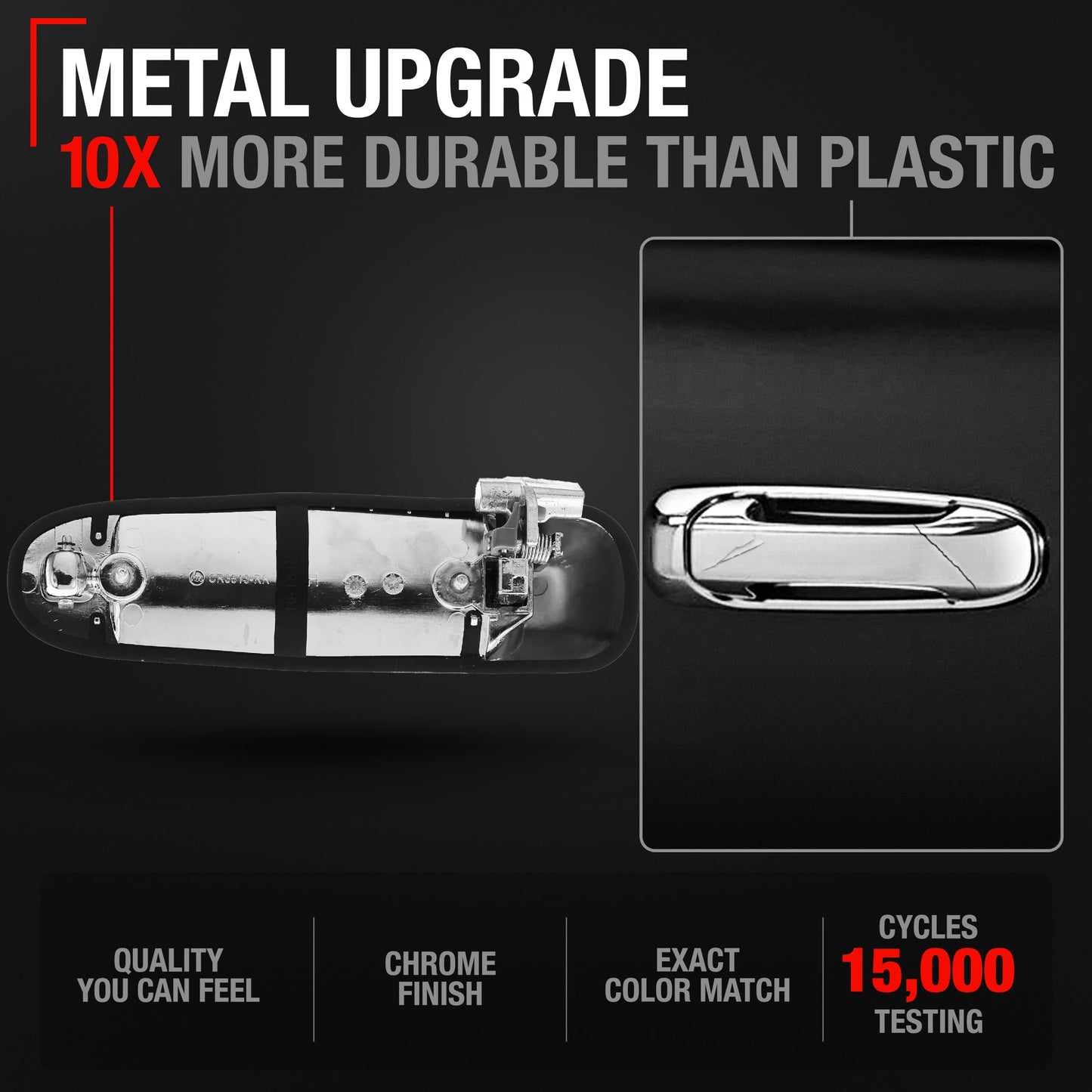 Dodge Ram Dakota Durango Rear Passenger Door Handle - Chrome Metal Upgrade, Exterior Replacement for Rear Right Side - Rear Passenger Side Handle