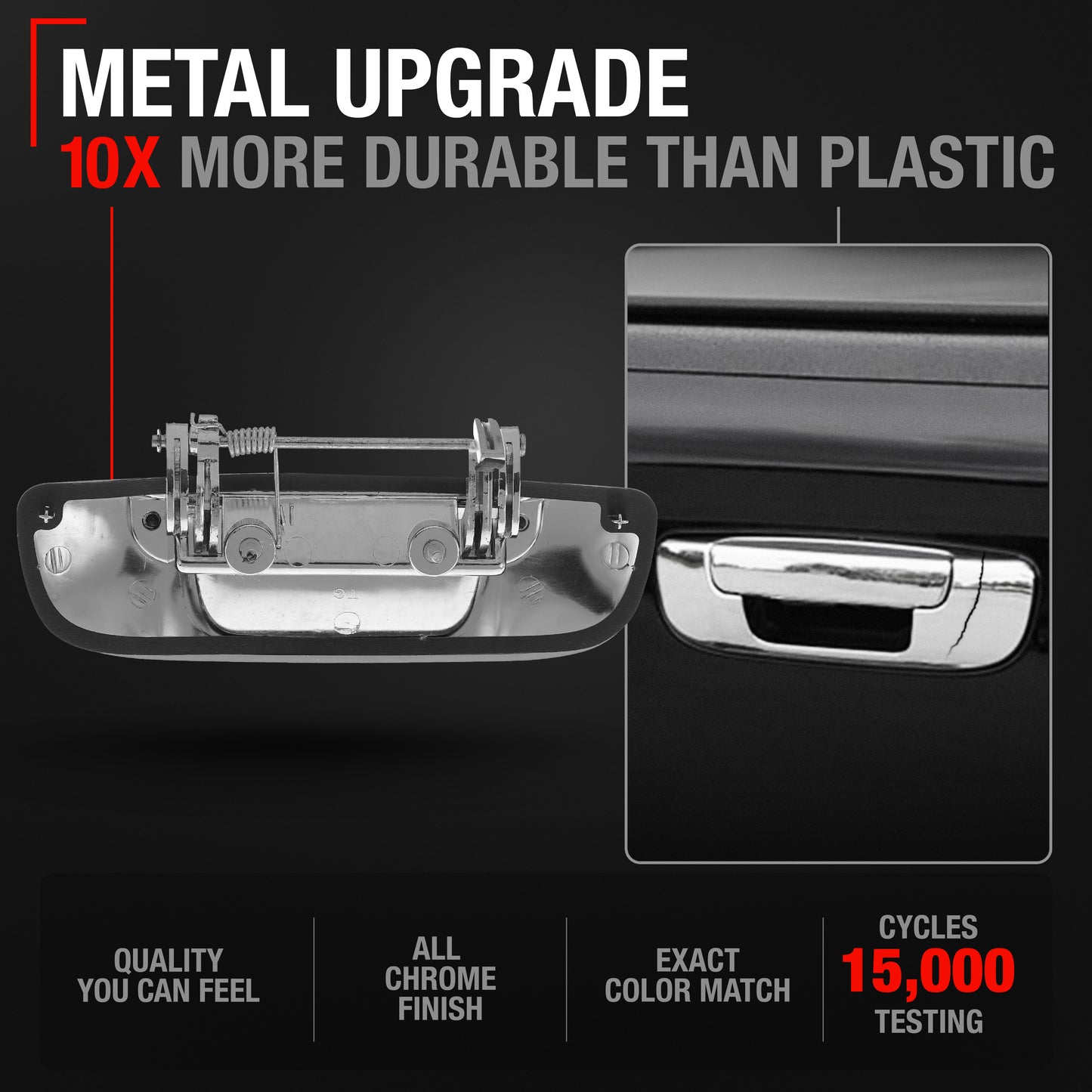 2002-2008 Dodge Ram 1500, 2003-2009 Dodge Ram 2500, 3500 Tailgate Handle Assembly, Upgraded Metal - Exterior Tailgate Latch, All Chrome - Chrome Tailgate Handle