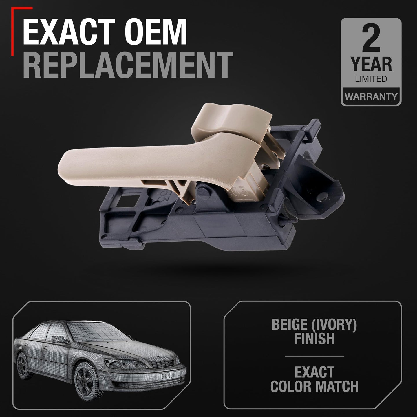 Interior Front or Rear Passenger Door Handle Replacement - Compatible with 1997-2001 Toyota Camry - Beige (Ivory), Plastic - OEM 69205-AA010-E0, 80410 - Front or Rear Passenger Side Handle