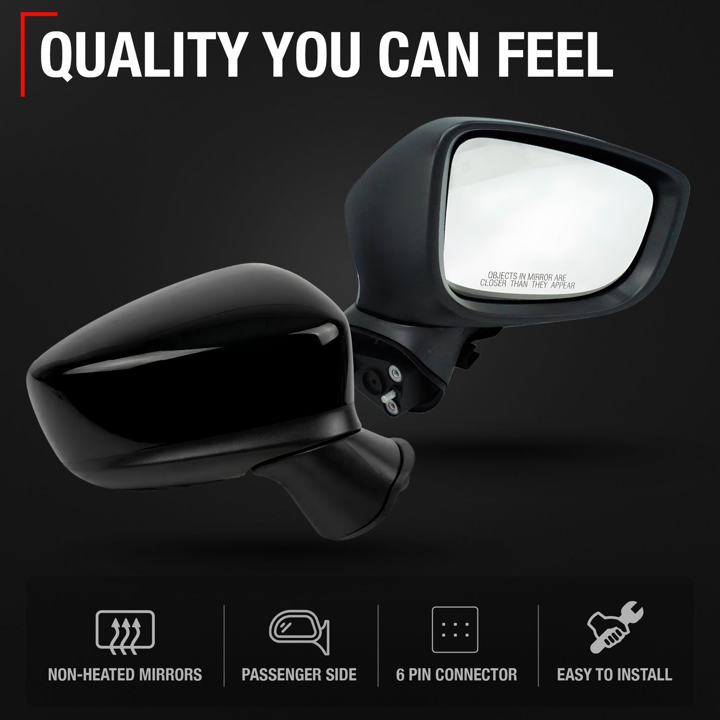 Passenger Side Power Adjustable Side View Mirror - Compatible with 2014-2016 Mazda Mazda3 - Power Adjust, Non-Heated, Manual Folding - Paintable Smooth Housing - OEM BHN969121E-PFM