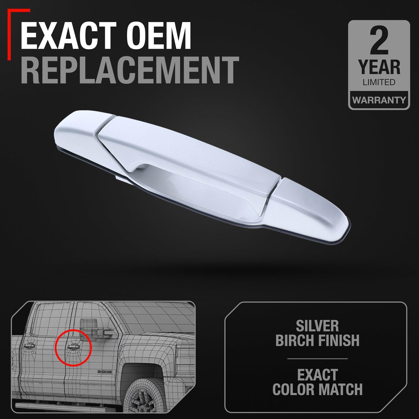 2007-2013 Chevrolet Avalanche Tahoe Suburban Sierra Silverado Cadillac Escalade GMC Denali Yukon Exterior Rear Passenger Door Handle - Fine Silver Birch - Rear Passenger Door Handle