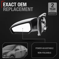 2007-2012 Nissan Sentra Passenger Side Mirror Replacement - Powered Adjustment, Non-Foldable, Convex Glass with English Warning - Black Cover - Passenger Side Mirror