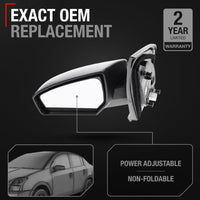 Driver Side Mirror Replacement - Compatible with 2007-2012 Nissan Sentra - Powered Adjustment, Non-Foldable, Flat Glass with English Warning - Black Cover, 8H3P - OEM 96302ET01E, NI1320167 - Driver Side Mirror
