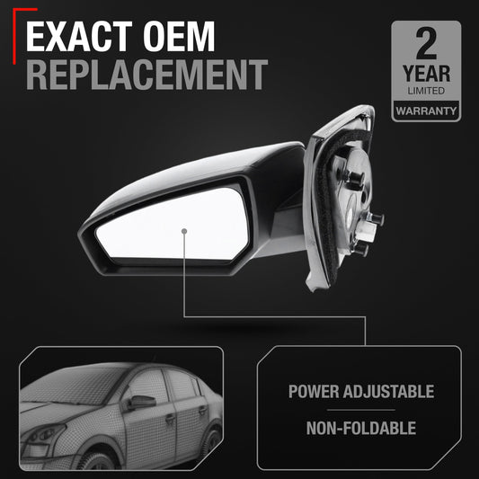 Driver Side Mirror Replacement - Compatible with 2007-2012 Nissan Sentra - Powered Adjustment, Non-Foldable, Flat Glass with English Warning - Black Cover, 8H3P - OEM 96302ET01E, NI1320167 - Driver Side Mirror