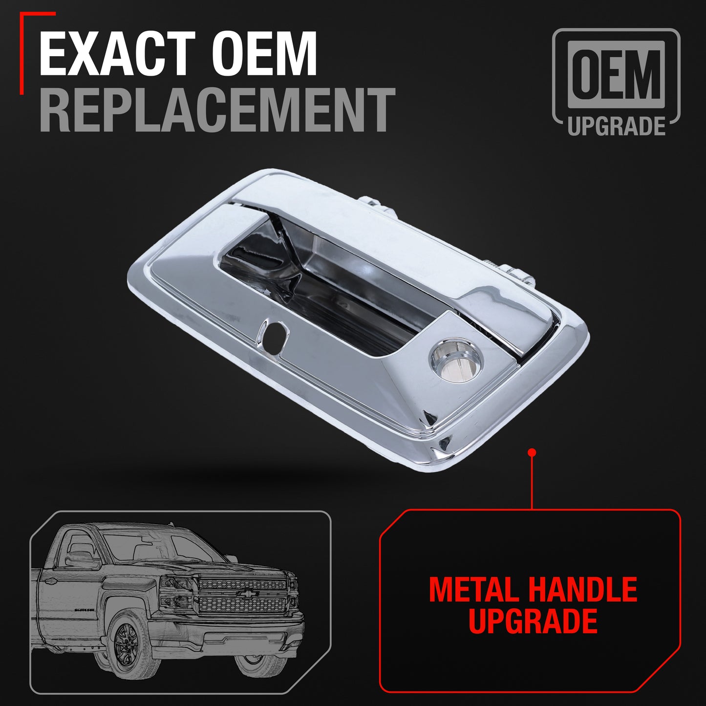 2014-2015 Chevrolet Silverado GMC Sierra Tailgate Handle Assembly - Upgraded Metal Liftgate Latch Handle Chrome with Camera Hole - Chrome Metal Tailgate