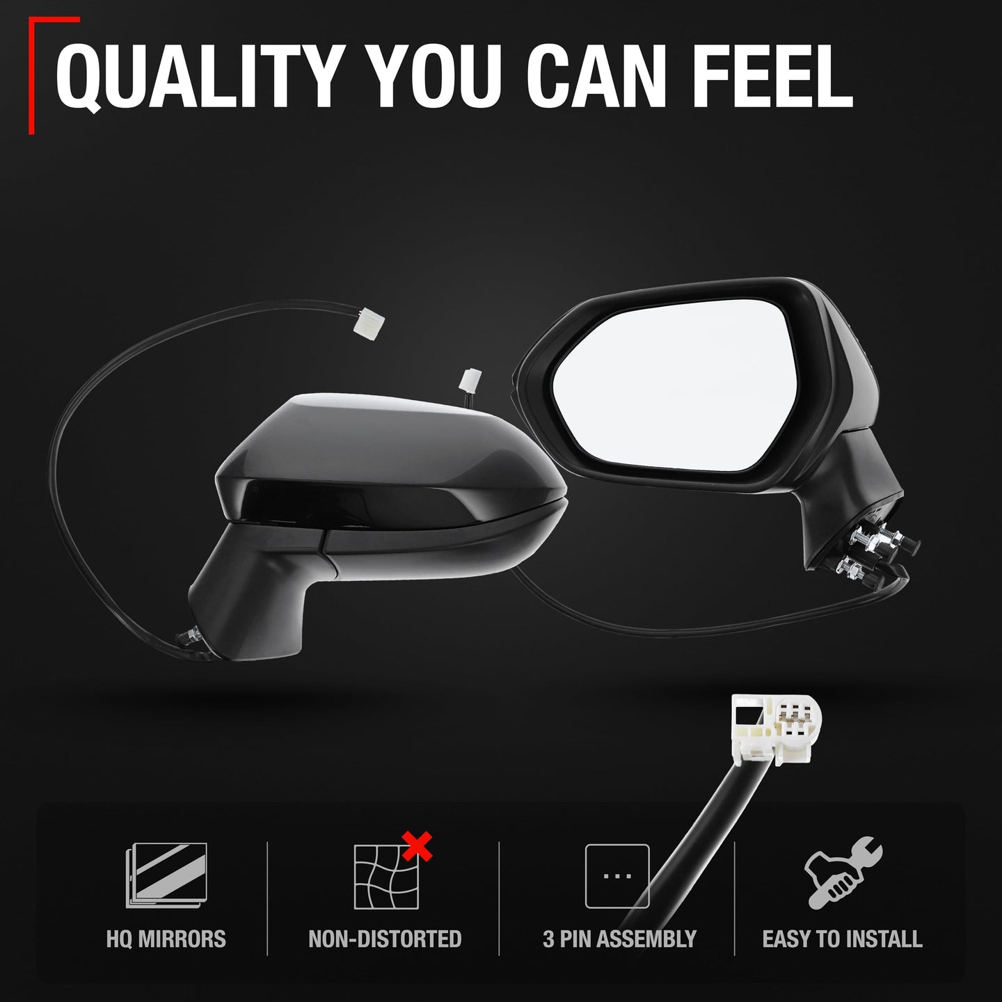 2020-2024 Toyota Corolla Sedan Driver Side Mirror Replacement - Power Adjustment Manual Folding Flat Glass Black - Driver Side Mirror