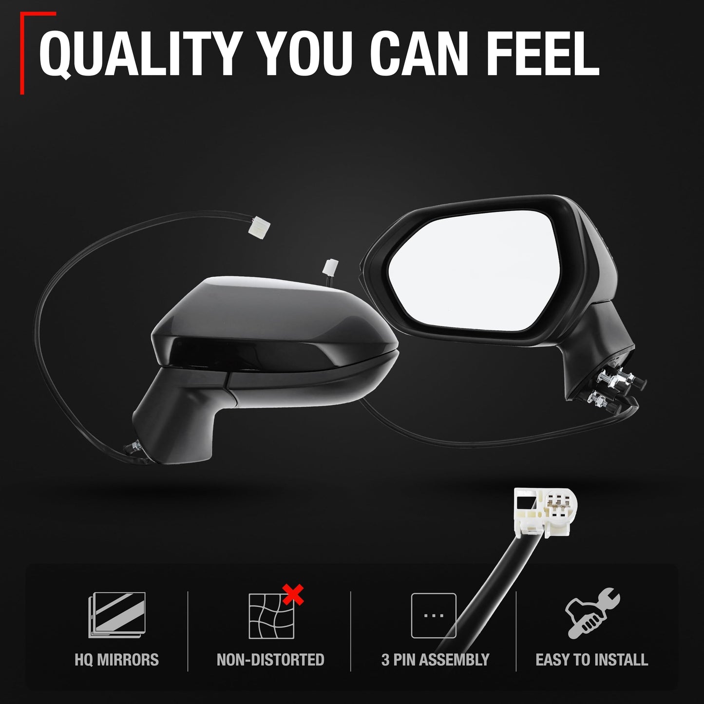 2020-2024 Toyota Corolla Sedan Driver Side Mirror Replacement - Power Adjustment Manual Folding Flat Glass Black - Driver Side Mirror