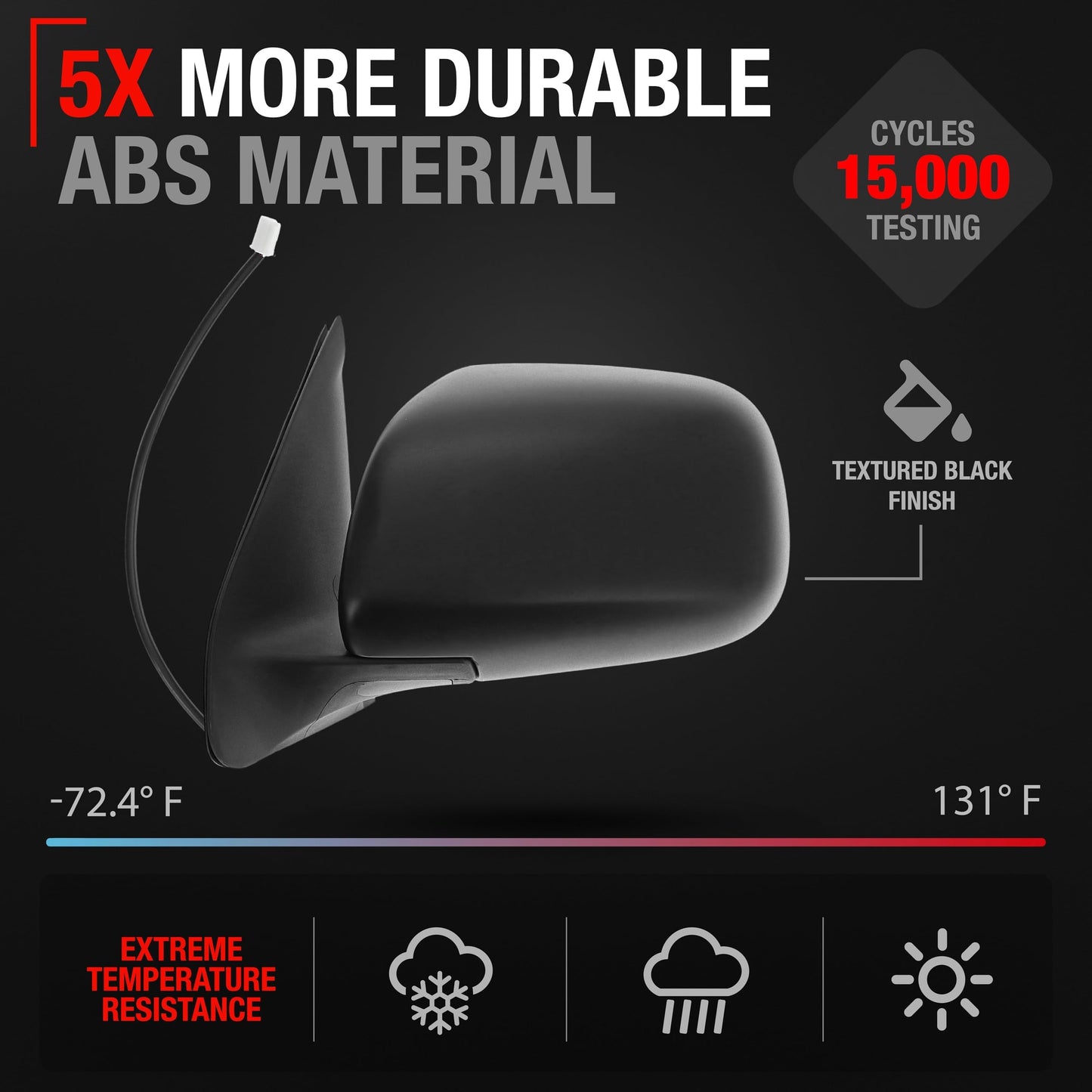 2005-2011 Toyota Tacoma Driver Side Mirror Replacement - Powered Adjustment Manual Folding Flat Glass Textured Black - Driver Side Mirror