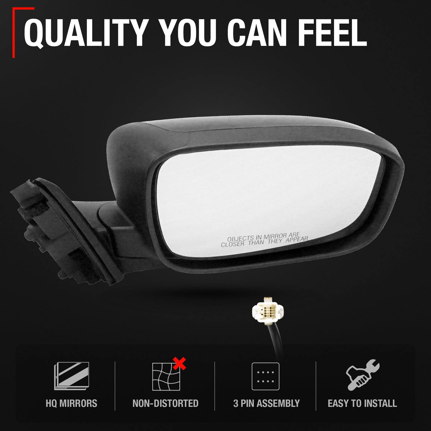 Passenger Side Power Adjustable Side View Mirror - Compatible with 2003-2007 Honda Accord - Power Adjust, Non-Heated, Manual Folding - Paintable Textured Black Housing - OEM 76200SDAA13ZA - Passenger Side Mirror