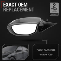 Driver Side Power Adjustable Side View Mirror - Compatible with 2016 Honda Civic - Power Adjust, Non-Heated, Manual Folding - Paintable Textured Black Housing - OEM 39530TX6A11