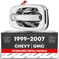 Exterior Front Passenger Door Handle, Upgraded Metal - Compatible with 1999-2006 Chevrolet Silverado, Suburban, Tahoe, Avalanche; 99-06 GMC Sierra, Yukon - All Chrome - OEM 15182406, 91128 - Front Passenger Handle without Keyhole