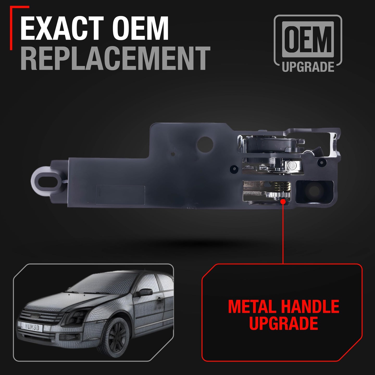 2006-2012 Ford Fusion 2007-2012 Lincoln MKZ 2006-2011 Mercury Milan Interior Front Driver Door Handle Replacement - All Chrome Metal Handle - Front Driver Handle - Metal