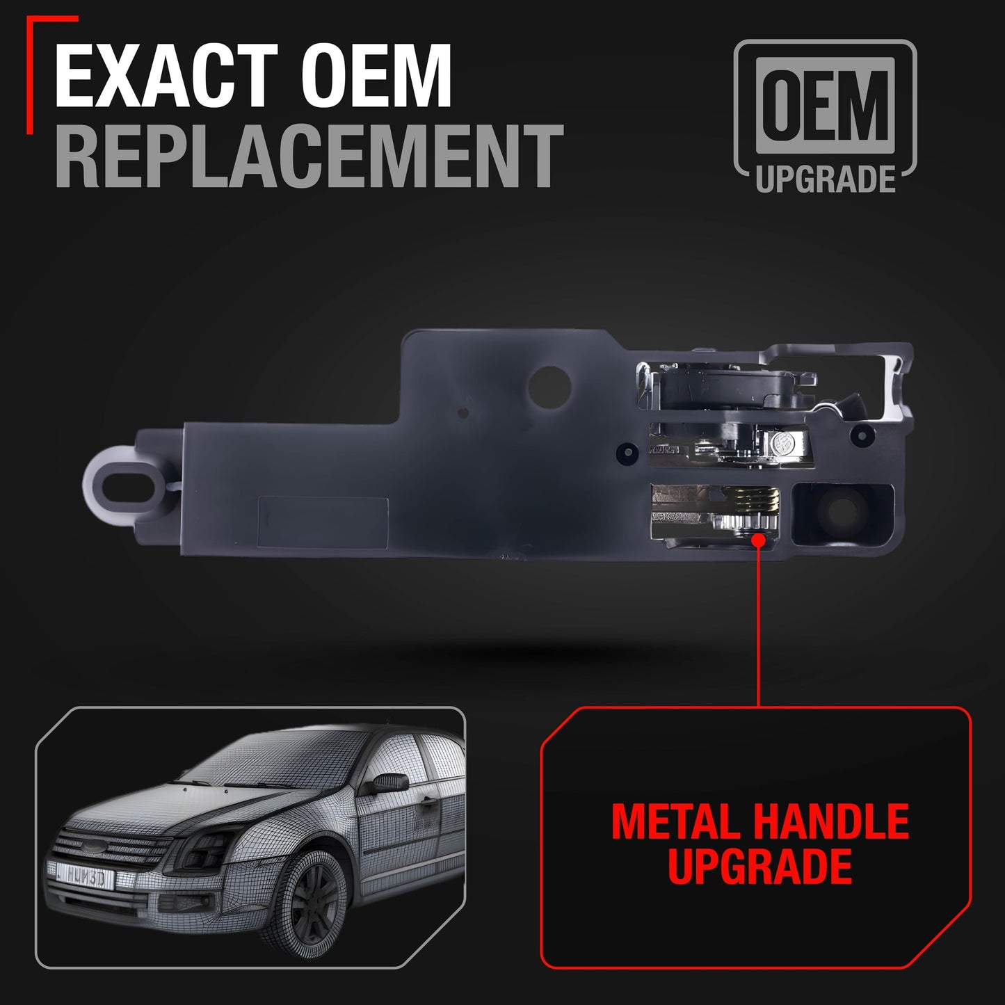 2006-2012 Ford Fusion 2007-2012 Lincoln MKZ 2006-2011 Mercury Milan Interior Front Driver Door Handle Replacement - All Chrome Metal Handle - Front Driver Handle - Metal