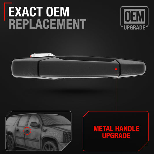 2007-2014 Chevrolet Silverado GMC Sierra 1500 2500 3500 Cadillac Escalade Exterior Front Passenger Door Handle Upgraded Metal - Textured Black - Front Passenger Handle without Keyhole
