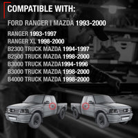 1993-2000 Ford Ranger Exterior Front Driver & Passenger Door Handle, Upgraded Metal - Textured Black - Front Left + Right - Metal