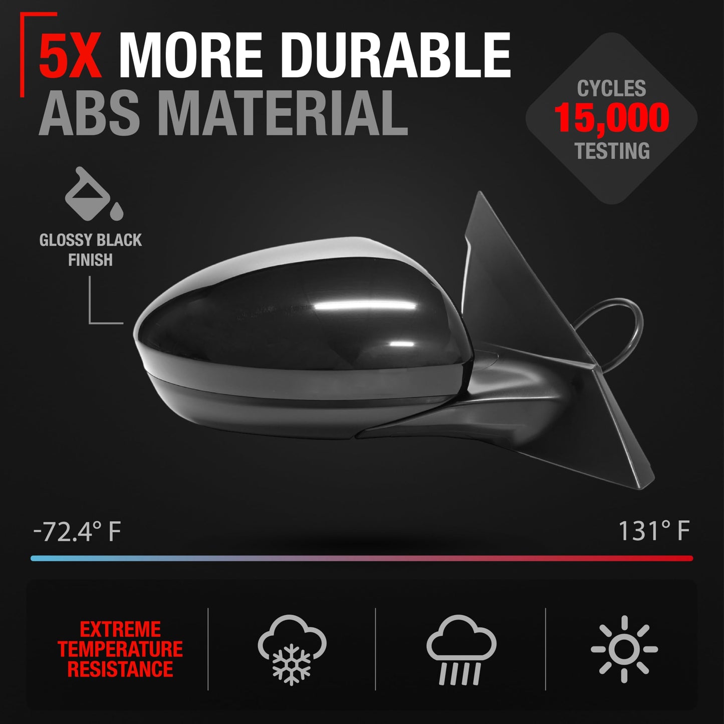 Nissan Altima Side Mirror, Passenger Side - Powered, Manual Fold, Convex Glass, Smooth Black - Passenger Side Mirror