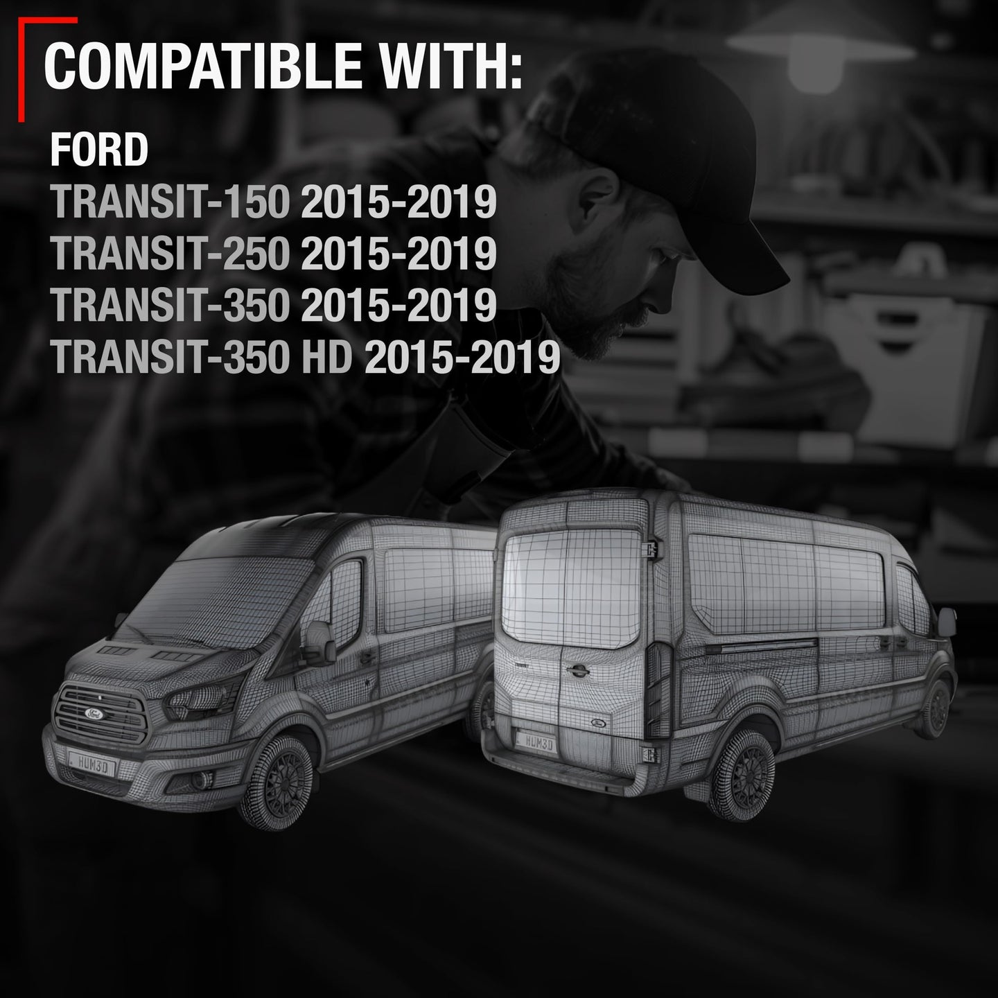 2014-2024 Ford Transit 2015-2019 Ford F-150 Interior Passenger Sliding Door Handle Replacement - Textured Black Plastic - Interior Sliding Door Handle