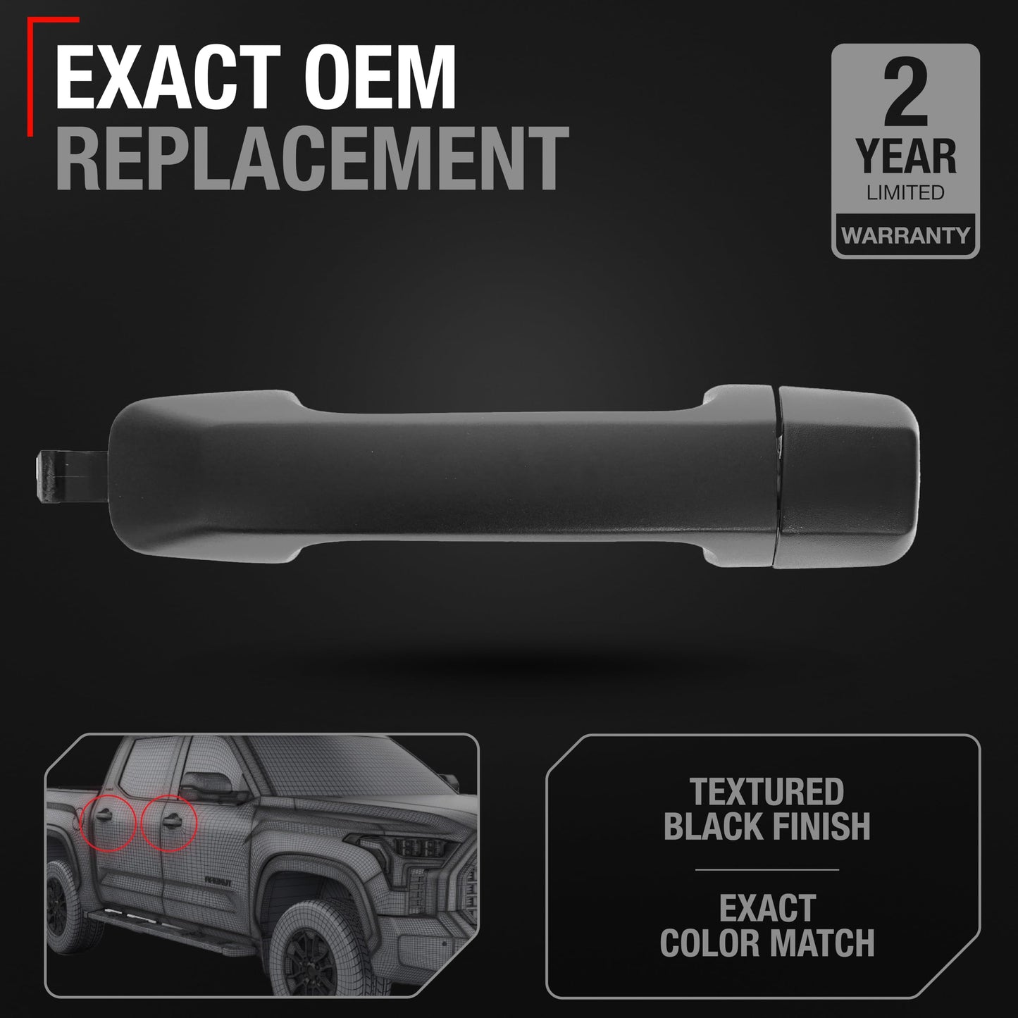 Exterior Front/Rear Passenger Door Handle - Compatible with 2007-2019 Toyota Tundra - Textured Black - OEM 69210-0C010, 692170C030, FDH010313 - Front Passenger Or Rear Driver/Passenger Side Handle