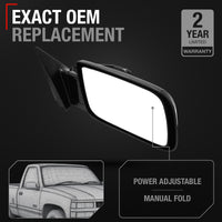 Passenger Side View Mirror - Compatible with 1988-2000 Chevy/GMC C/K Silverado Sierra Suburban Tahoe Yukon Blazer - Power Adjust, Manual Folding - OEM 15764758 - Passenger Side Mirror