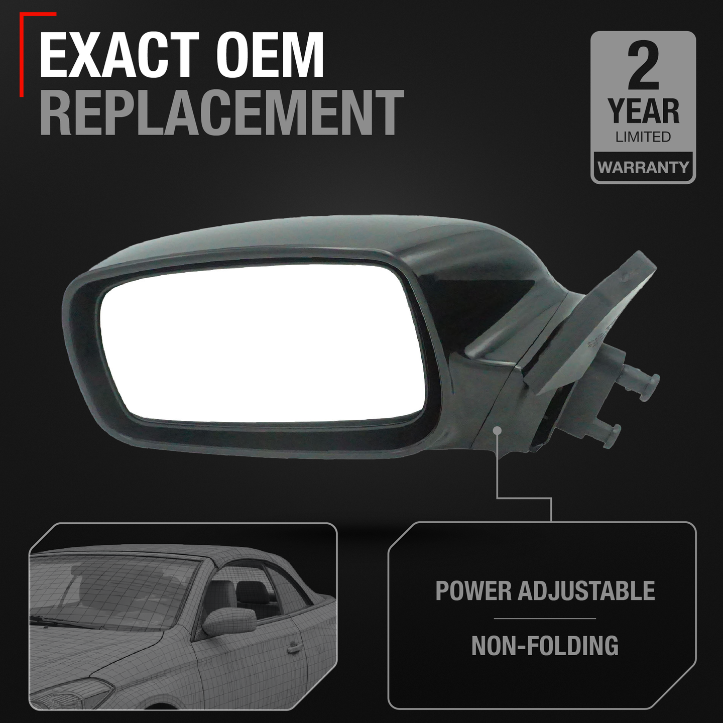 Driver Side Power Adjustable Side View Mirror - Compatible with 2004-2008 Toyota Solara - Power Adjust, Non-Heated, Non-Folding - Paintable Smooth Housing - OEM 87940AA110C0