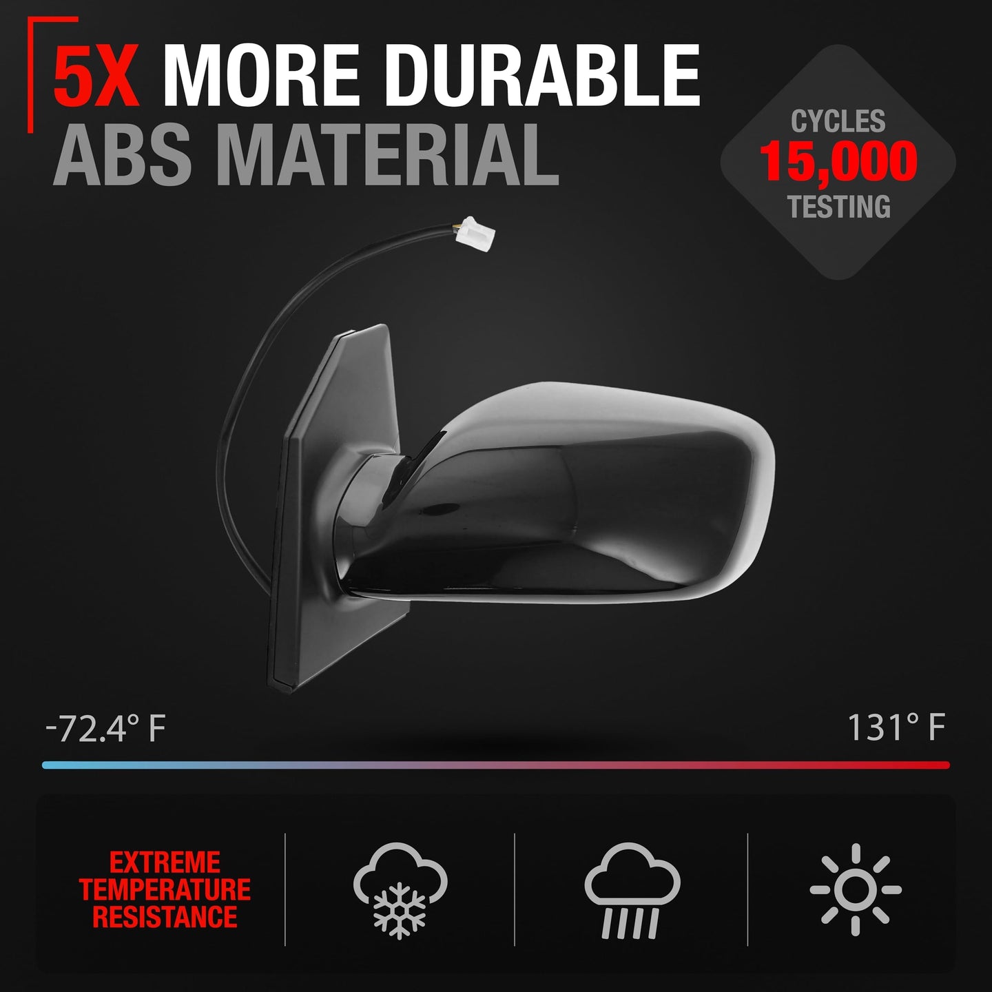 Driver Side Mirror Replacement - Compatible with 2003-2008 Toyota Corolla - Power Adjustment, Non-Foldable, Flat Glass with English Warning - Black, 3H3P - OEM 8794002380, TO1320178, TO1320179 - Driver Side Mirror