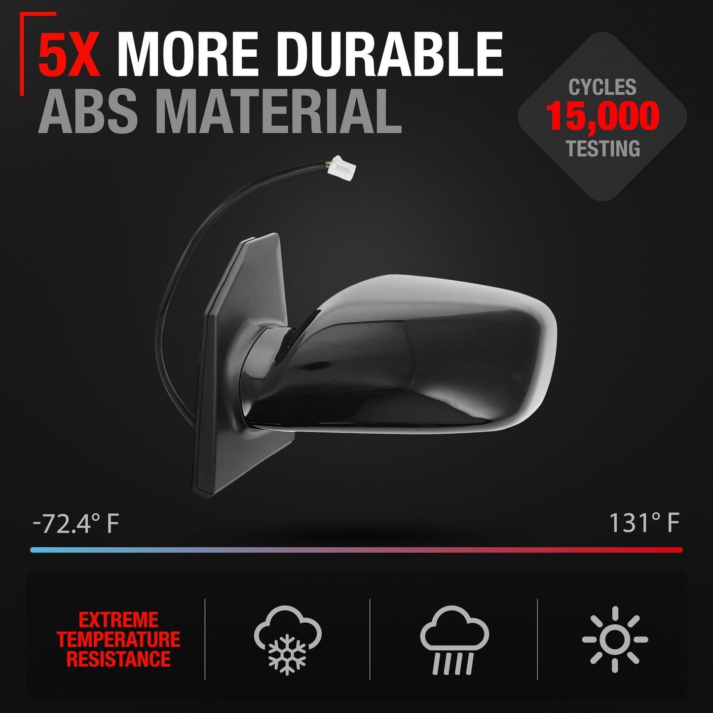Driver Side Mirror Replacement - Compatible with 2003-2008 Toyota Corolla - Power Adjustment, Non-Foldable, Flat Glass with English Warning - Black, 3H3P - OEM 8794002380, TO1320178, TO1320179 - Driver Side Mirror