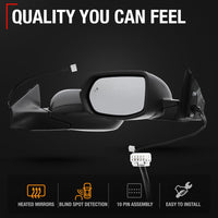 2017-2022 Honda CR-V Driver Side Mirror - Powered Adjustment Manual Folding Heated Turn Signal Blind Spot Detection Flat Glass Smooth Black - Driver Side Mirror