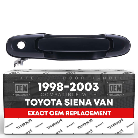 Exterior Front Driver Door Handle Replacement - Compatible with 1998-2003 Toyota Sienna Van - Smooth Black, Plastic with Keyhole - OEM 69220-08010-C0, TO1310126