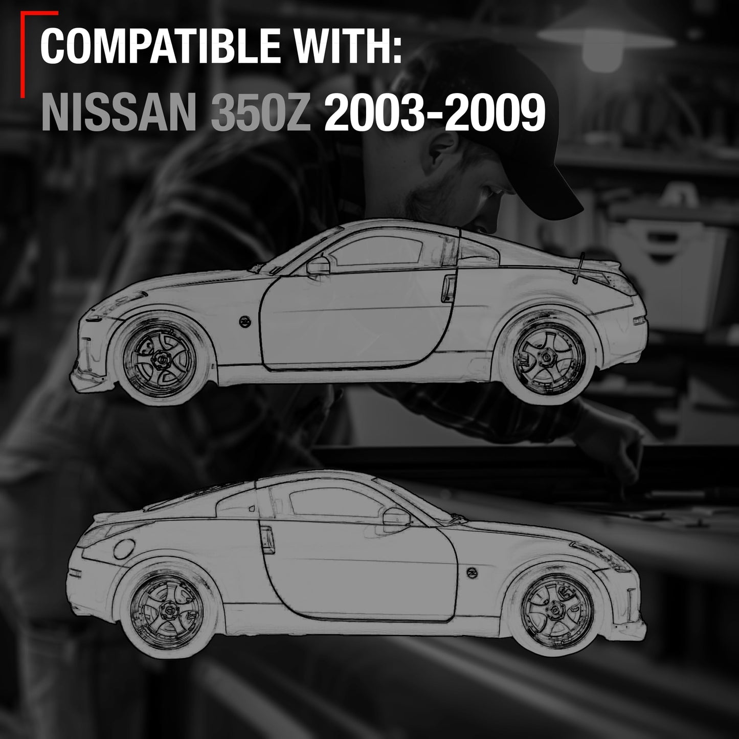 Nissan 350Z Exterior Door Handles, Front Driver & Passenger Set - Satin Chrome (Silver) - Driver + Passenger Side Handle - Silver