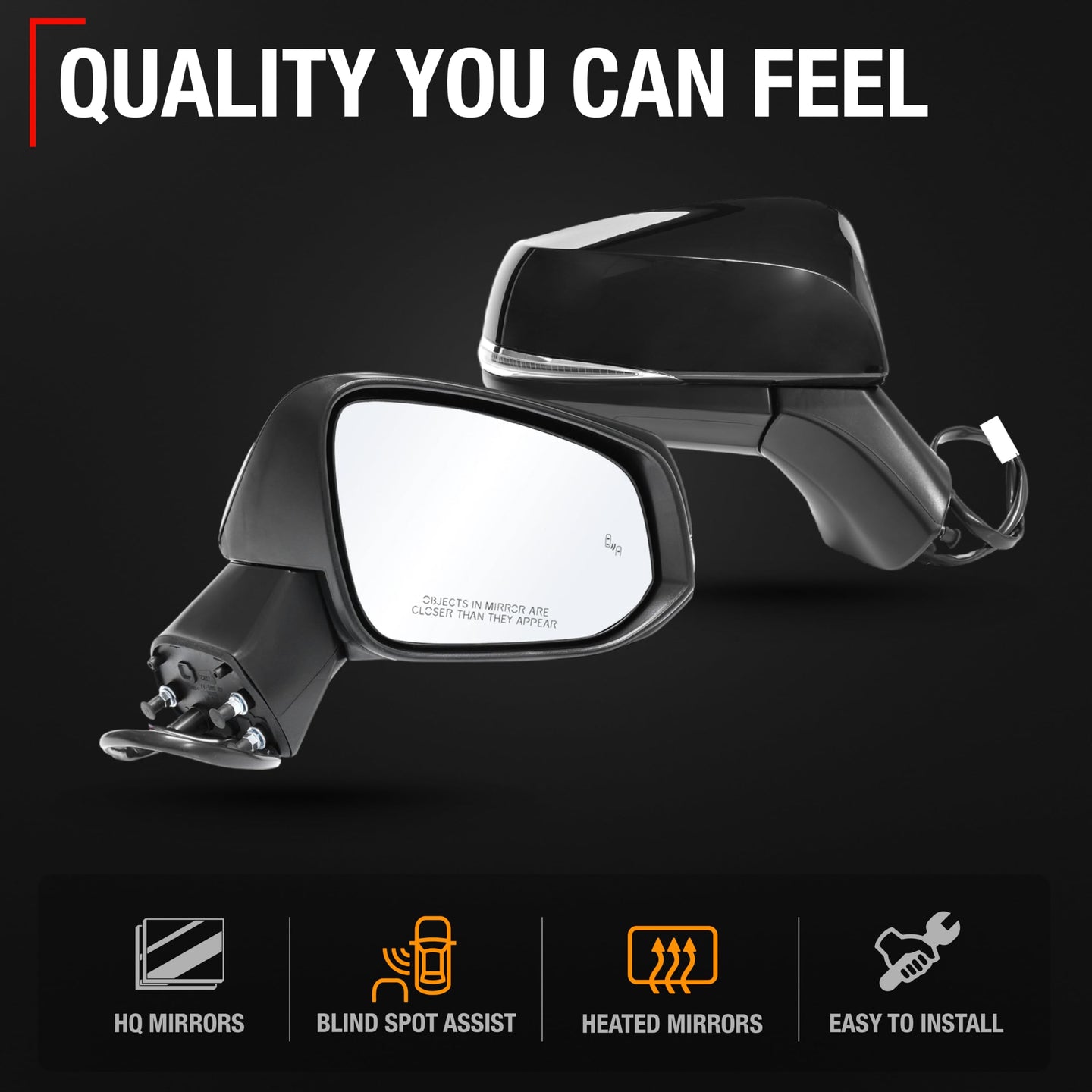 2019-2024 Toyota RAV4 Passenger Side Mirror Replacement Powered Manual Fold Heated Turn Signal Convex Glass Smooth Black - Passenger Side Mirror