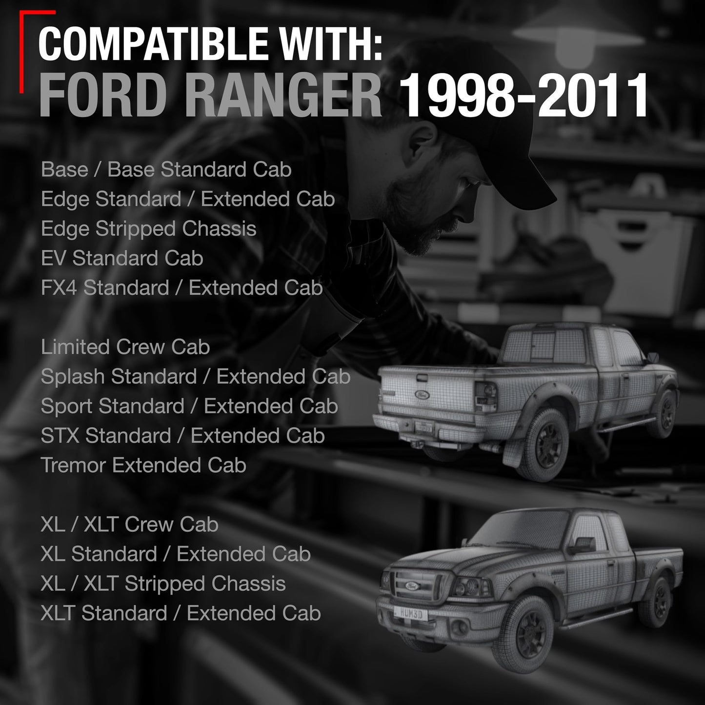 1998-2011 Ford Ranger Tailgate Handle Latch Replacement, Upgraded Metal - All Chrome - All-Chrome Tailgate Handle