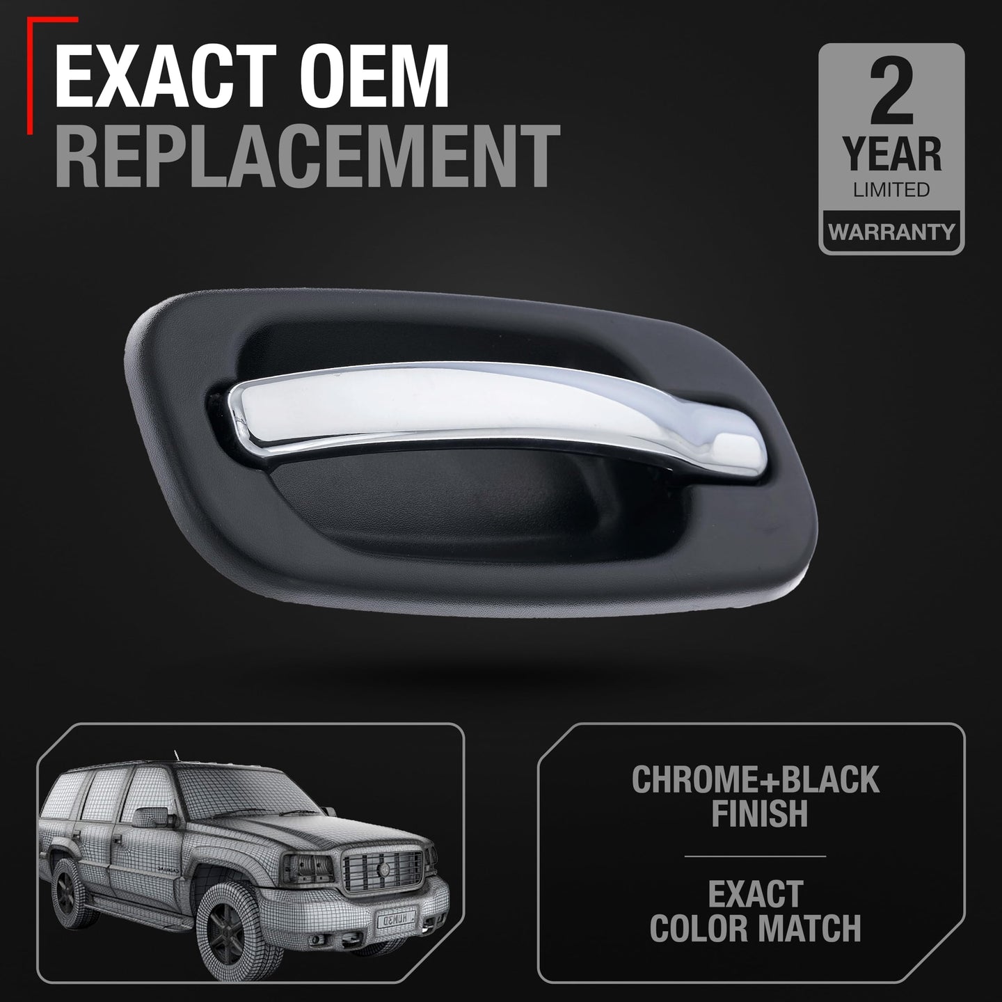 1999-2006 Chevrolet Silverado Suburban Tahoe Avalanche GMC Sierra Yukon Cadillac Escalade Exterior Rear Driver Door Handle - Chrome Black - Rear Left Door Handle