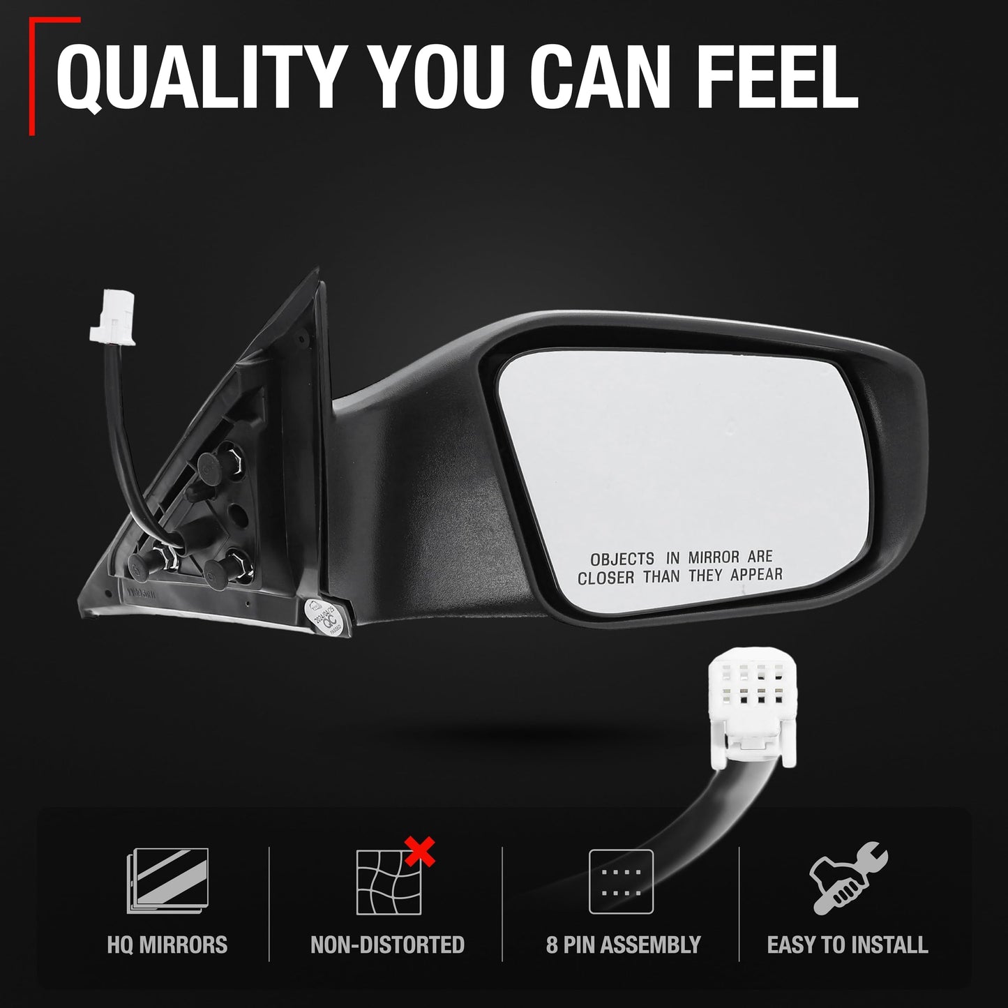 2013-2018 Nissan Altima Sedan Passenger Side Mirror Replacement - Powered Adjustable Non-Foldable Convex Glass Black Cover - Passenger Side Mirror